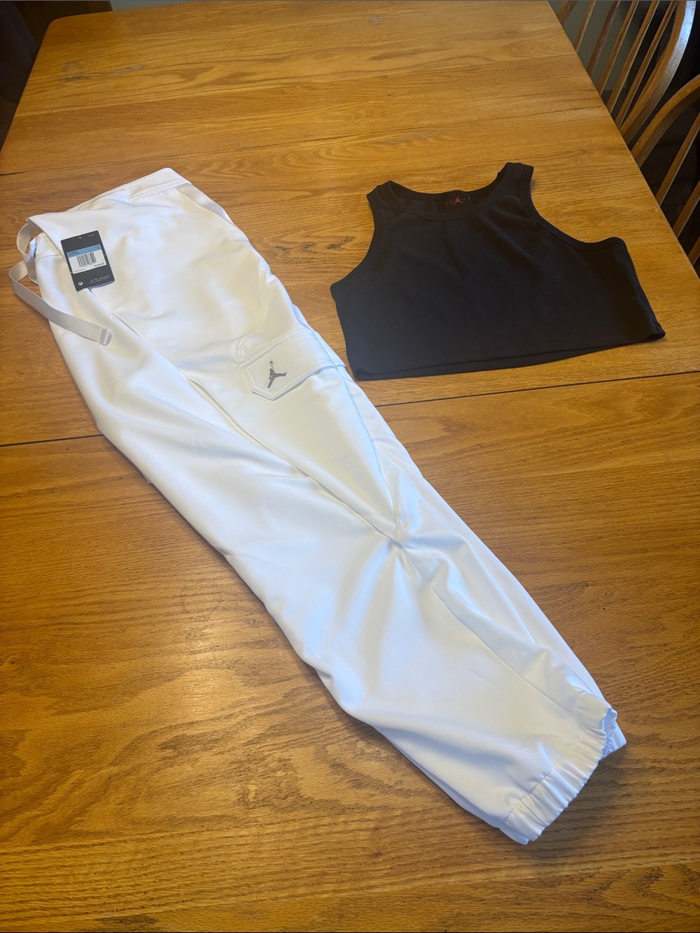 Jordan Medium White Cargo Track Joggers NWT with Jordan black crop top in large. - Picture 3 of 11